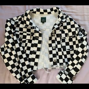 Checkered denim crop jacket